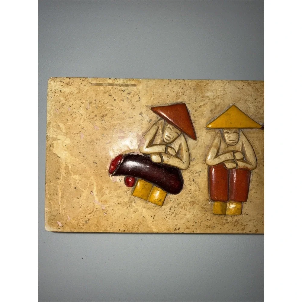 VTG Stone Asian Figural Folk Art Trinket‎ Jewelry Keepsake Box
